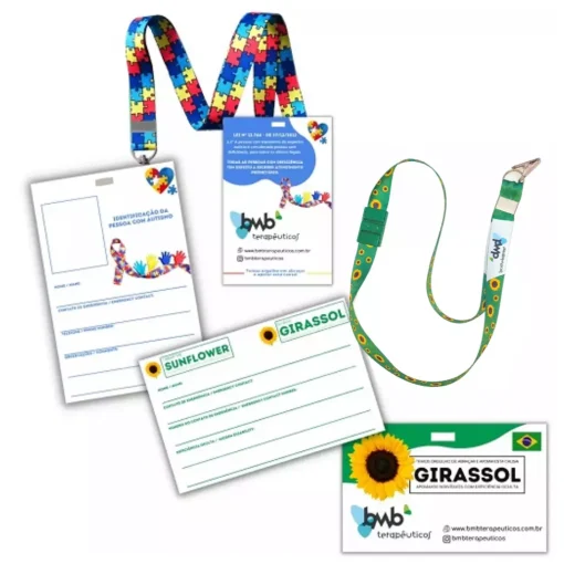 Imagem do Kit com Crachá e Cordão GIRASSOL e AUTISMO QUEBRA-CABEÇA
