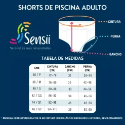Tabela de Medidas dos Shorts para Piscina Adulto e Geriátrico