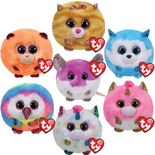 Pelúcia TY Puff Redonda Bichinho Fofo Apertar Olhos Glitter Beanie Balls
